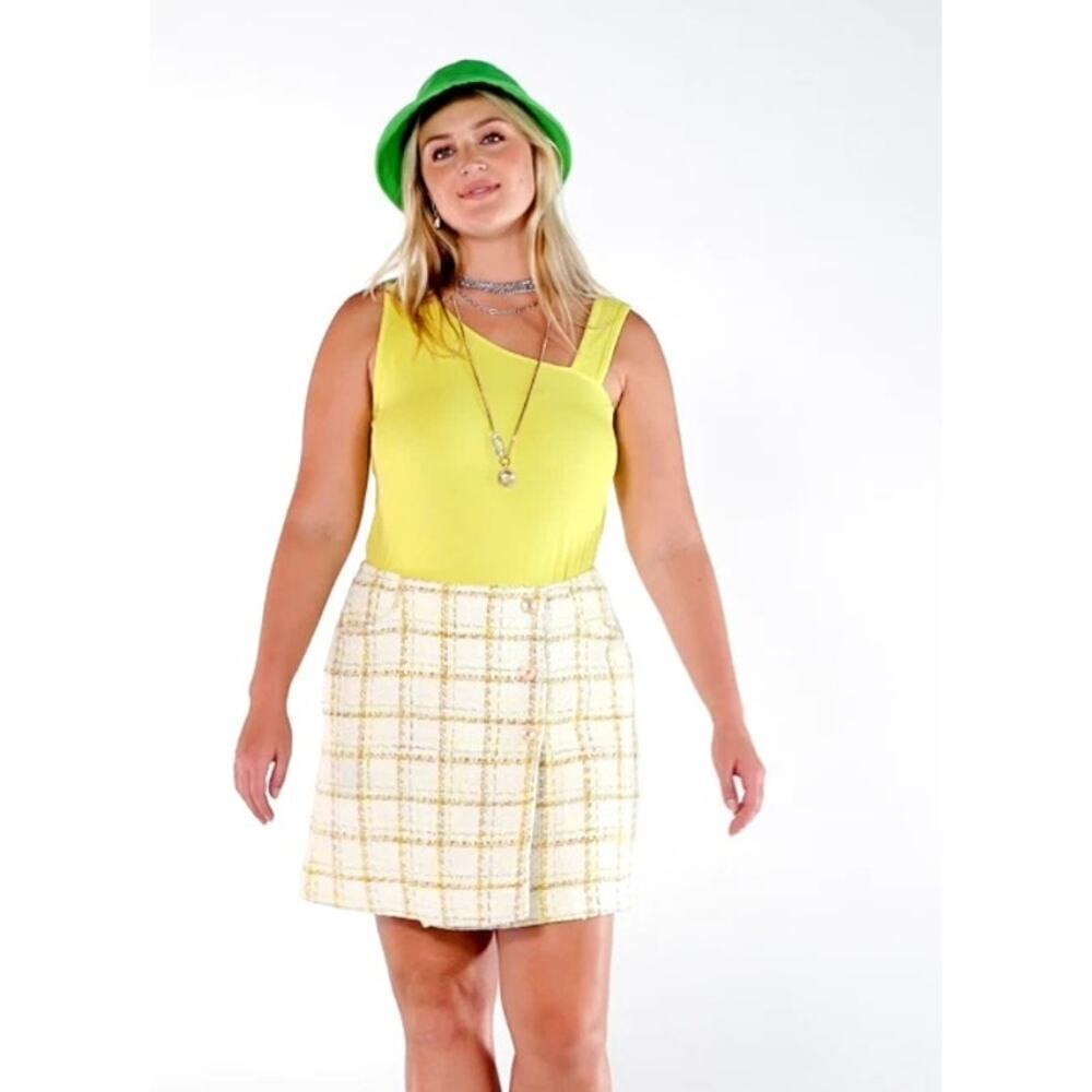 NWT CAbi #6362 Women's Yellow White Tweed Coco Mini Skirt Size 8